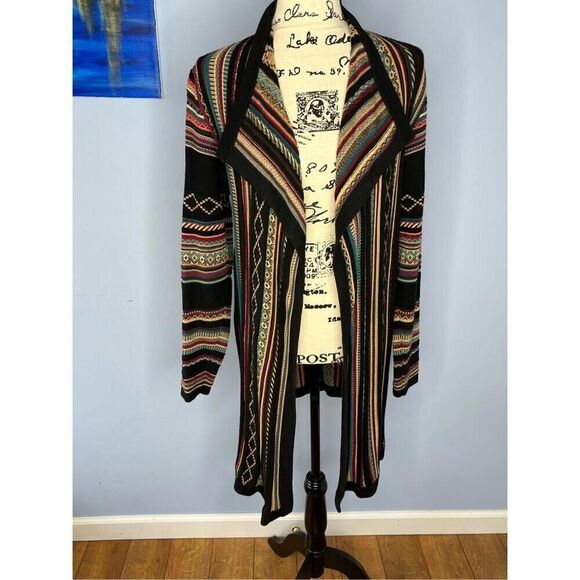 Orvis Women's Small Wool Blend Black Multicolored Western Aztec Boho Cardigan - Picture 1 of 8